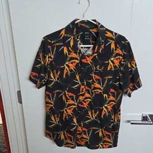 RVCA Men's Vibrant Black and Orange Leaf Shirt